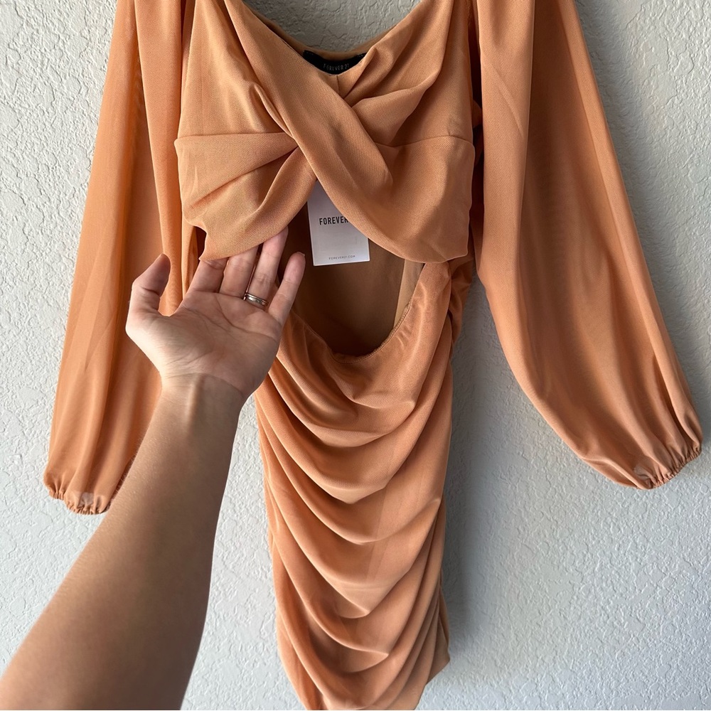 FOREVER 21 medium camel dress. Long sleeve with cut out front. Light weight - Picture 2 of 5